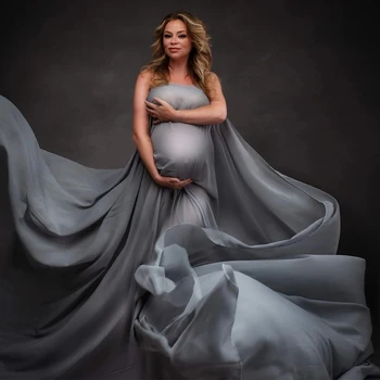 Minkštas šifono audinys Motinystės fotografija Rekvizitai Satino suknelė Skaidrus tiulio apsiaustas Nėštumo moters suknelės fotosesijai