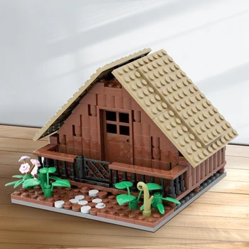 MOC medinis namas be interjero Viduramžių vikingų ilgo namo modelio produkto statybinis blokas Senovinis namas Plytų žaislų dovana
