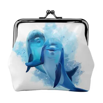 Monetų piniginė Du mėlyni delfinai Akvarelės moterys Mini maišelis Moteriškas maišelis Raktų kortelės laikiklis Piniginė