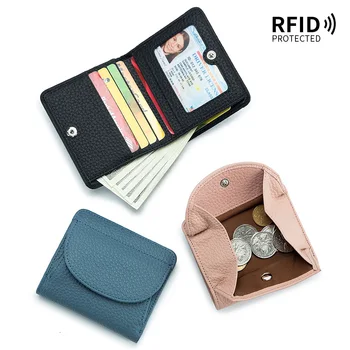 Natūralios odos RFID ID kreditinis bankas Vizitinių kortelių laikiklis Karvės odos monetų rankinės Prabangios sankabos plonos kišeninės piniginės moterims