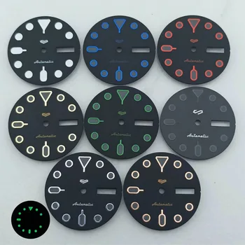Naujas laikrodžio ciferblatas 28,5 mm žaliai šviečiantis NH35 ciferblatas NH35 judėjimui SKX007 Dvigubas kalendorius Laikrodžių ciferblatai vyrams Priedai