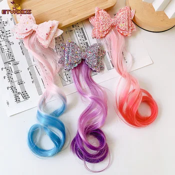 Nauji spalvingi perukai Kawaii Hairclip Ponytail Holder Princess Bows Braid Kids Headwear Party Ornament Hair Accessories Girls Gift