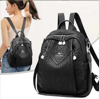 Naujoji Korėjos mados tendencija Minkštos odos moterys Didelės talpos kuprinės prekės ženklas Dizaineris Pečių krepšiai Mokyklinis krepšys Laisvalaikio kelioninis krepšys