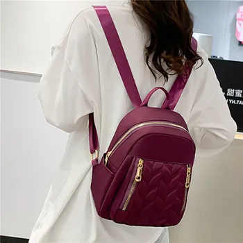 Naujos mados moteriška kuprinė Urban Simple Casual Backpack Trend Travel Solid Color Nylon Bag Waterproof Lightweight Ladies Bag