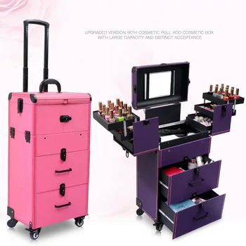 New Women daugiasluoksnis vežimėlis kosmetinis bagažas makiažas riedantis bagažas vežimėlio lagaminas grožio tatuiruotė manikiūras nešiotis įrankių dėžę