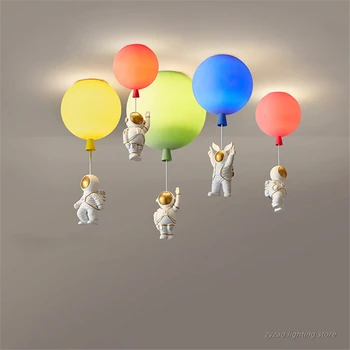 Nordic Children Bedroon Cartoon Pakabinami šviestuvai Svetainė Namų dekoras Astronautas LED lubų šviestuvas Kūdikių kambario balionas Pakabinama lempa