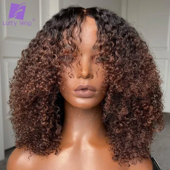 Ombre 13x6 HD nėrinių priekinis perukas Afro Kinky Garbanotas Brazilijos Remy 360 Žmogaus plaukų perukai 200Density Pre Plucked For Black Women Luffy