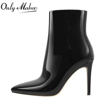 Onlymaker Woman Pointed Toe Black Matte HighHeels Booties Concise Fashion Stiletto Side Zipper Plus Size Ankle Boots