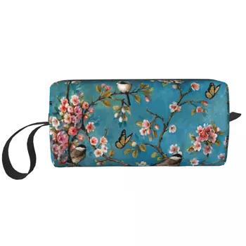 Paukščiai Vyšnių žiedų gėlės Kosmetikos krepšys Moterų makiažo krepšiai Gėlių kelionės Kasdienis tualeto reikmenų krepšys Organizatorius Laikymo krepšys