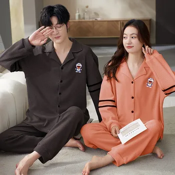 Pora miego drabužių Korėjietiška madinga pižama vyrams medvilninė moteriška pižama naktiniai drabužiai ilgomis rankovėmis meilužis pižamos pižama homme coton
