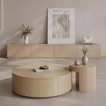 Prabangus medinis kavos staliukas Svetainė Estetiškai pastatomas šoninis staliukas Unikalus aptarnavimo centras Mesas Bajas Lounge Suite baldai