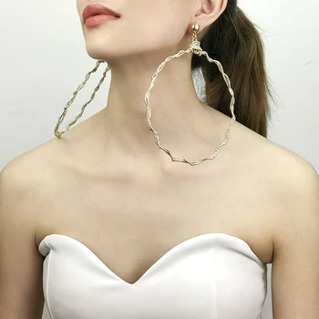 Punk 120mm metaliniai didelio lanko auskarai moterims Lydinio vyniojimo putojantys auskarai Korėjos žavesys Mados papuošalai Nuotakos aksesuarai