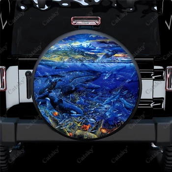 Roaming Sea Animal Blue Automobilių priedai Atsarginė padanga Dangtis Neperšlampamas ratas Automatinis dekoravimas Apsauga sunkvežimio SUV priekabai 14-17in