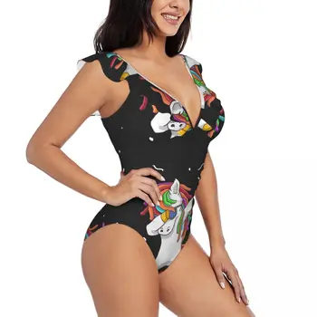 Sexy One Piece maudymosi kostiumėlis 2023 Moterų mielas vienaragis Šokių vakarėlis Ruffled maudymosi kostiumėliai Monokini Moteriškas smėlinukas Girl Beach maudymosi kostiumas