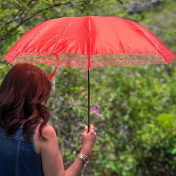 Skėčiai Lietus Vestuvių reikmenys Merginos Nuotakos raudonas rekvizitas Festivalis Nėrinių skėčiai Nuotaka