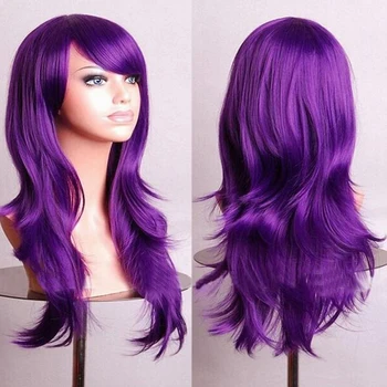 Soowee 70cm ilgio violetinis garbanotas Helovinas Custume perukai Netikri plaukų papuošalai Sintetiniai plaukai Cosplay Perukas Perukas moterims