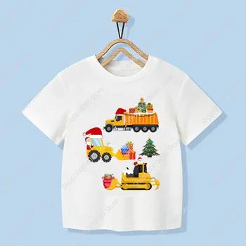Statybiniai automobiliai Kalėdiniai Kalėdų senelio drabužiai Vaikai Šventiniai marškiniai Mergaitės Berniukai TShirt drabužiai Vaikų šeimos išvaizdos apranga