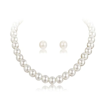 Stiklo perlų karolių ir auskarų rinkinys Moteriškos perlų imitacijos papuošalų rinkinys su pakabuko grandine Temperamentas Madingi papuošalai