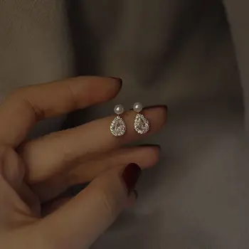 Tiny Pearl Stud auskarai Vandens lašas Blizgūs cirkoniniai auskarai moterims Vestuvių papuošalai