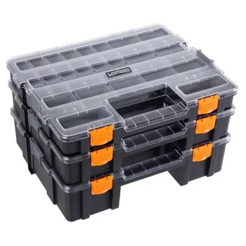 Tool Box Organizer - 3-in-1 nešiojamų dalių organizatorius su 52 pritaikomais skyriais aparatūrai, amatų reikmenims laikyti