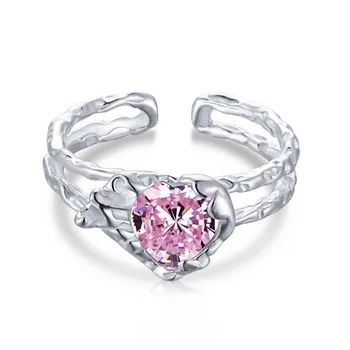 Universalus S925 sidabrinis žiedas moterims su unikaliu Instagram dizainu, aukštos kokybės meilės rožinis cirkono atviras žiedas