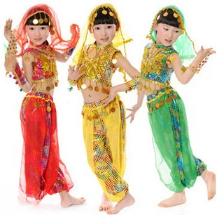 Vaikų festivalis Indijos šokio kostiumas Etninis spektaklis Dėvėti mergaičių pilvo drabužius Kinų klasikinė Sindziango šokių suknelė