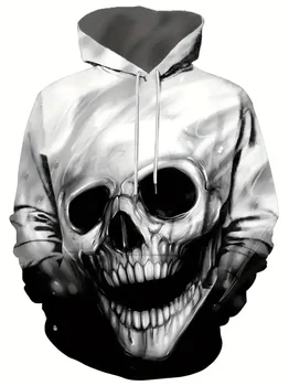 Vyriška kasdienė 3D kaukolė / Didelė burna Grafinė naujovė džemperis su gobtuvu su kišeniniu raišteliu su gobtuvu Prakaito marškiniai vyrams