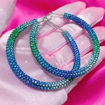 Y2K Blue Crystal Hoop auskarai Korėjos mados žavesys Apskritas žiedas Auskarai moterims Punk papuošalai Seksualūs aksesuarai Geometrija