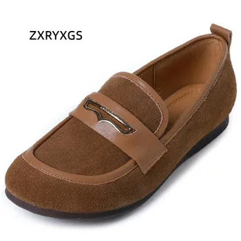 ZXRYXGS 2023 Pavasario aukštos kokybės nubuko odos retro batai Moteriški plokšti batai Comfort Minkštas padas Madingi laisvalaikio batai Didelis dydis