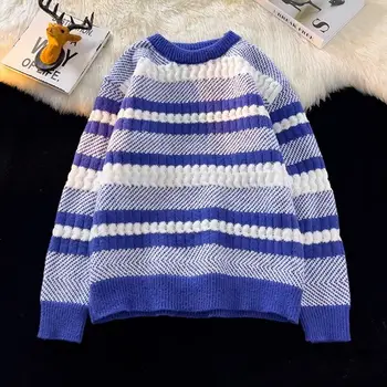 Žiemos rudens dryžuoti megztiniai Vyriški megztiniai Harajuku gatvės drabužiai Landon megztinis Megztinis Žalias dryžuotas trikotažas Megztinis A199